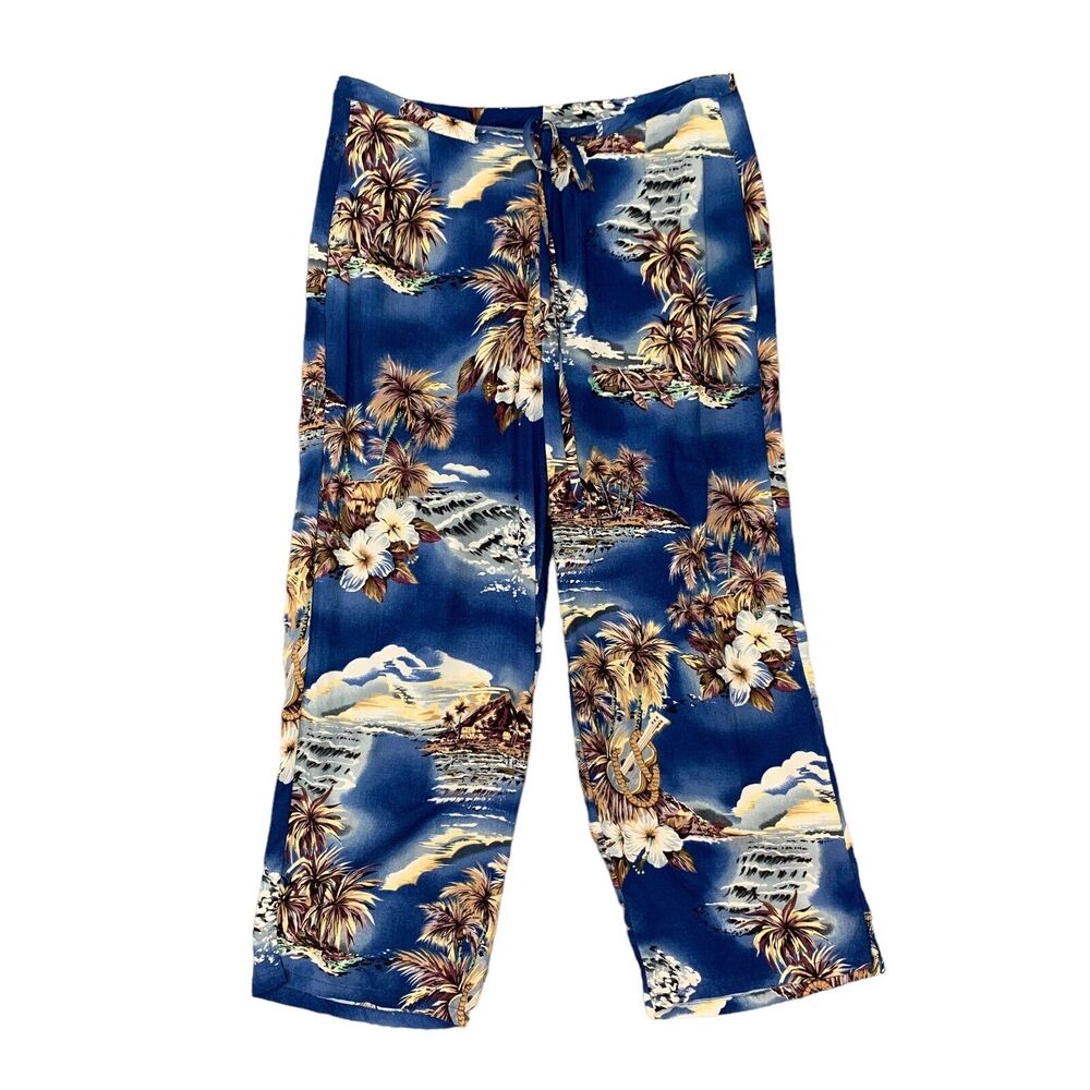 Vintage Hilo Hattie Hawaiian Crop Pants Womens XS Extra Small Drawstring Relaxed